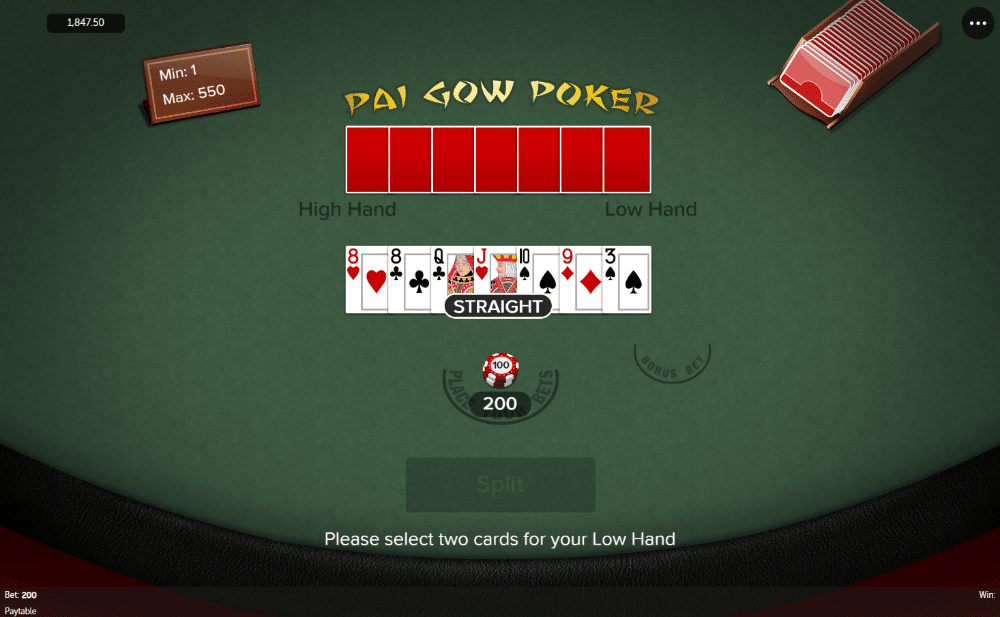 Pai Gow Poker Dealt Straight